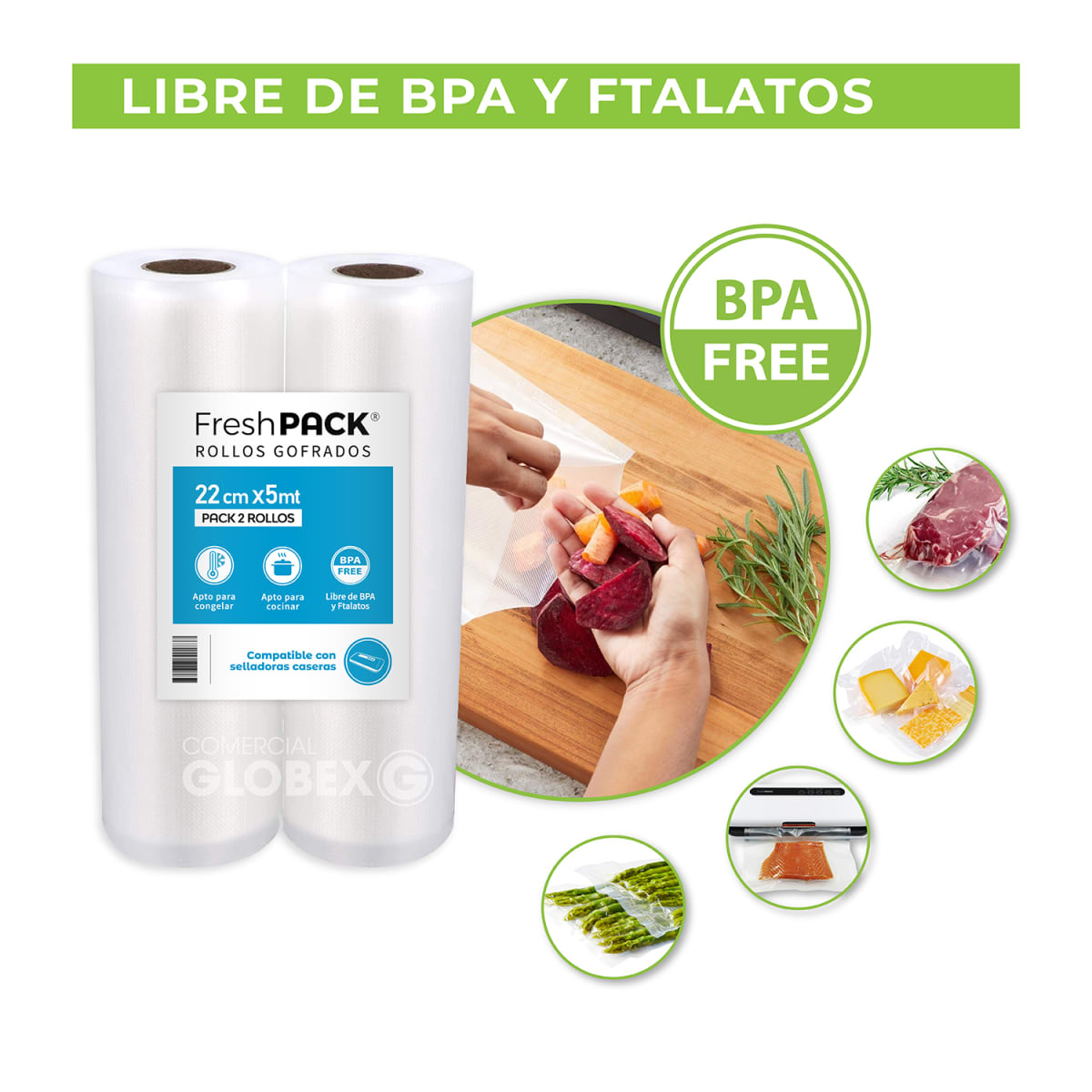 Pack 2 Rollos Sellado al Vacío 22cm X 5mts4