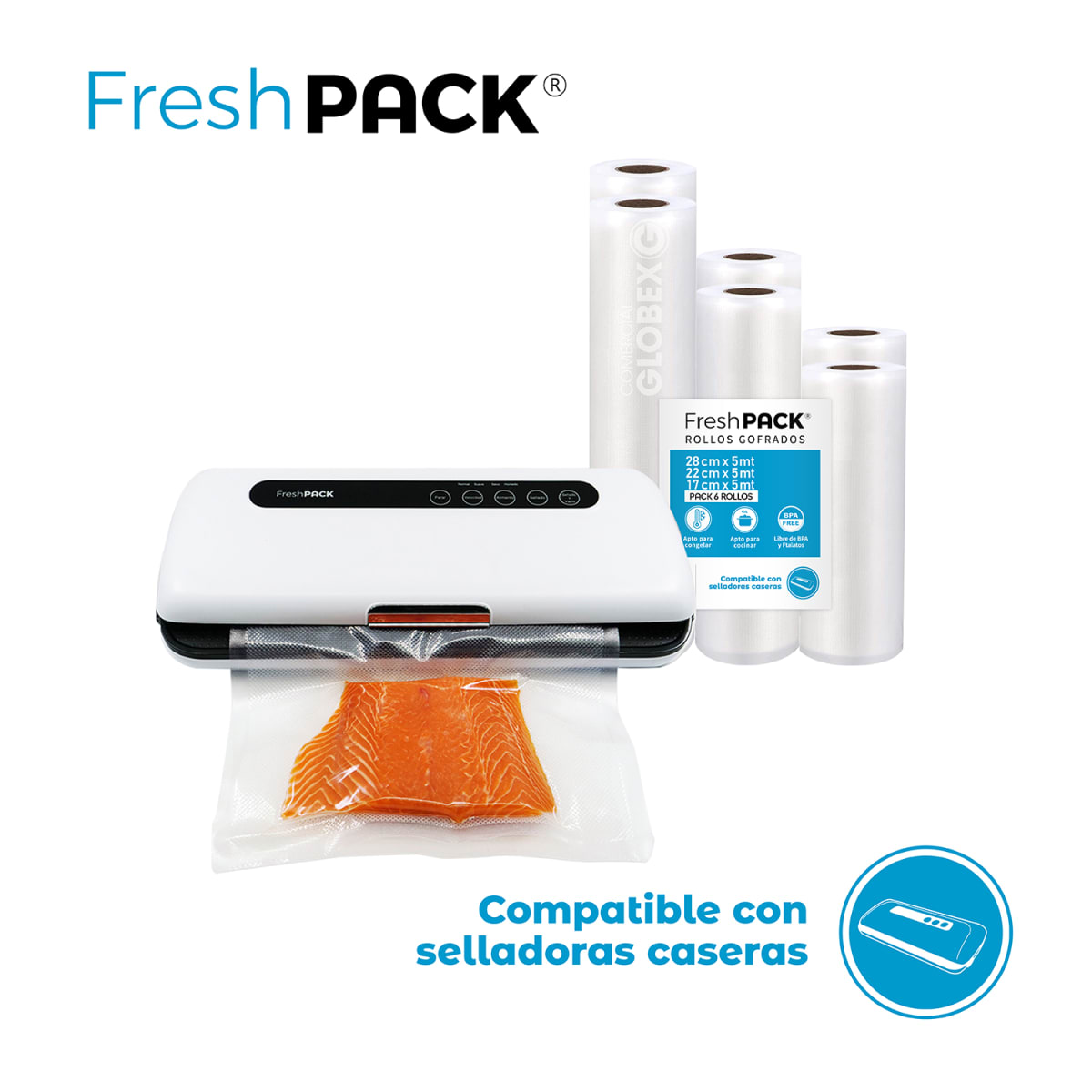 Pack 6 Rollos Bolsa Sellado al Vacío 2 De 17-22-28cm X 5mt3