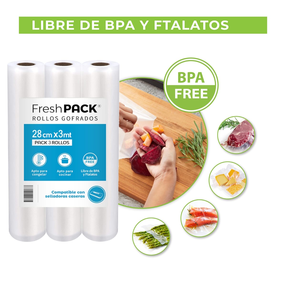 Pack 3 Rollos Sellado al Vacío 28cm x 3mt3