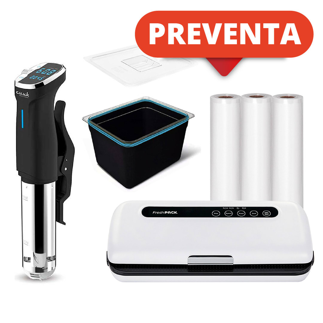 Pack Sous Vide Sv15, Contenedor 11lts Con Funda + Tapa, Selladora Sv100 + 3 Rollos 22x5m1