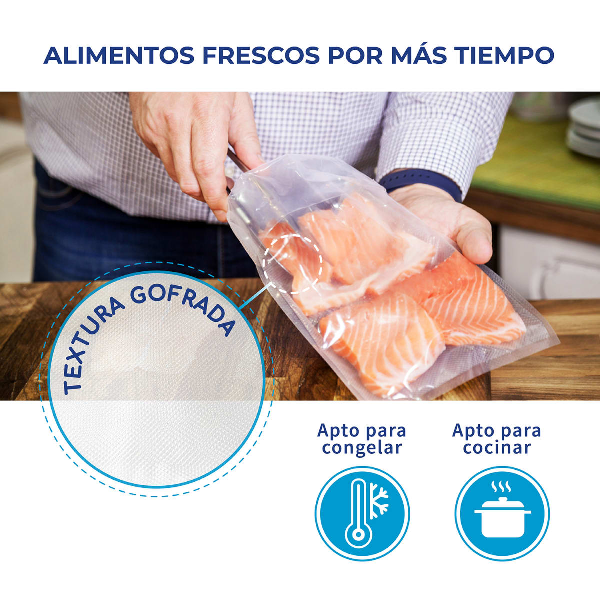 100 Bolsas Sellado al Vacío Gofradas 20x20 Cm2