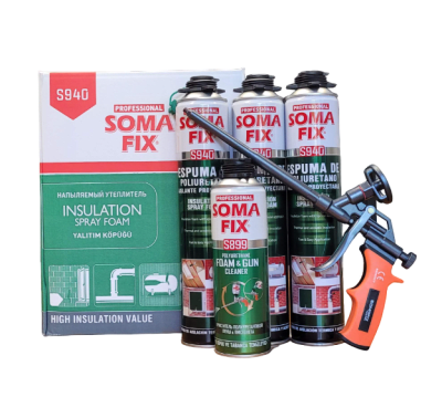 Kit Espuma de Poliuretano Proyectada S940 - Pack 12 + Limpiador + Pistola