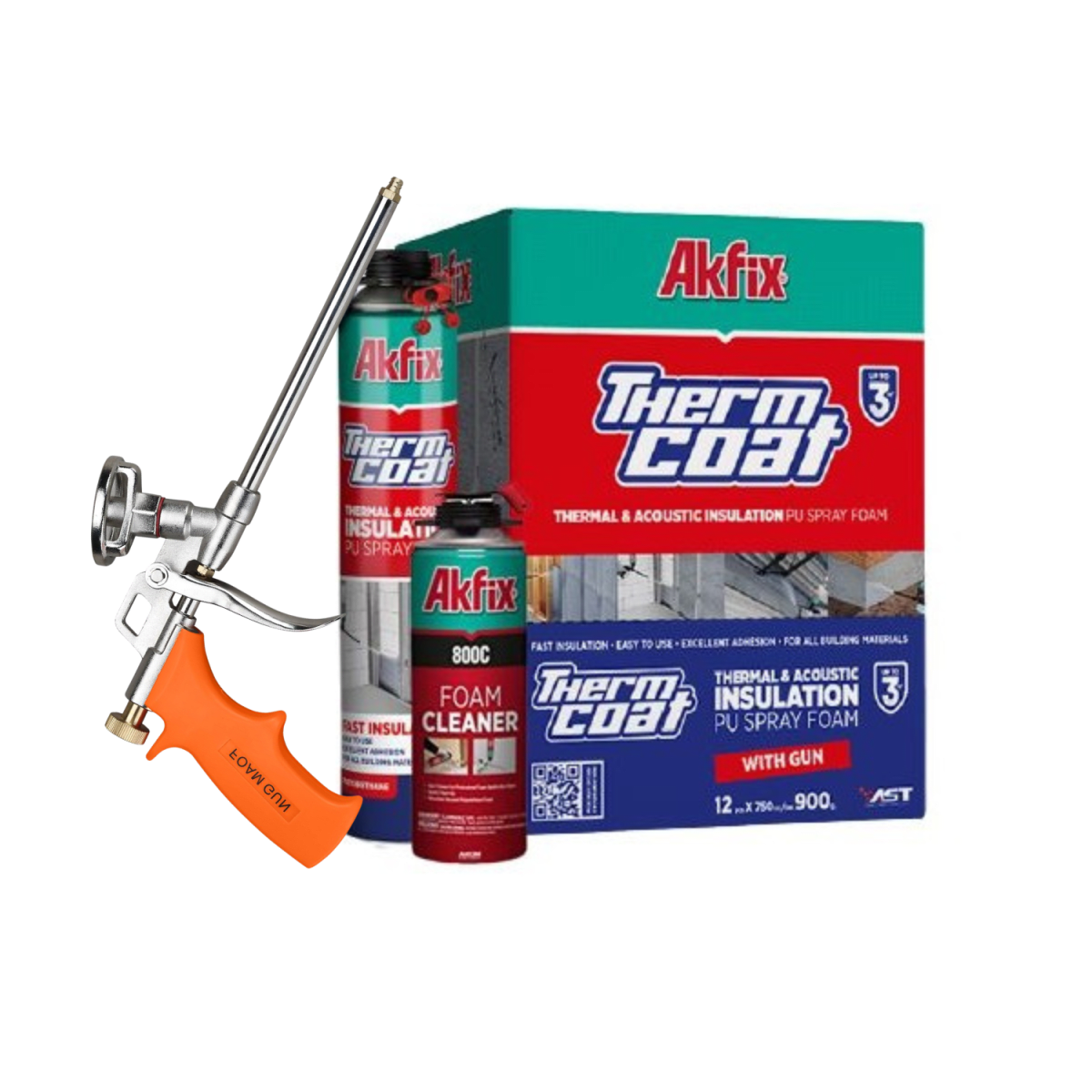 Poliuretano Proyectado Akfix Thermcoat Kit 12un+ Pistola + limpiador 1