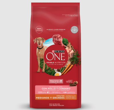 PURINA ONE ADULTO RAZA MEDIANA Y GRANDE POLLO/CORDERO (12kg)1