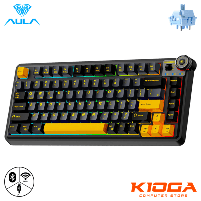 TECLADO MECANICO INALAMBRICO AULA AU75 BLACK/GREY/YELLOW RGB 2.4G/BT/USB-C INGLES STAR VECTOR SWITCH1