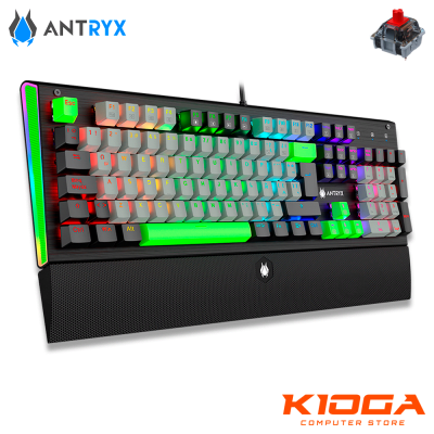 TECLADO MECANICO GAMER ANTRYX MK ZIGRA EVO NEGRO GRIS RGB REPOSAMUÑECAS DESMONTABLE RED SWITCH1