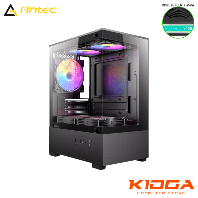 CASE C/FUENTE ANTEC VCX100M ARGB, FAN X5 - 1 USB 3.0 + 2 USB 2.0 MATX + 450W