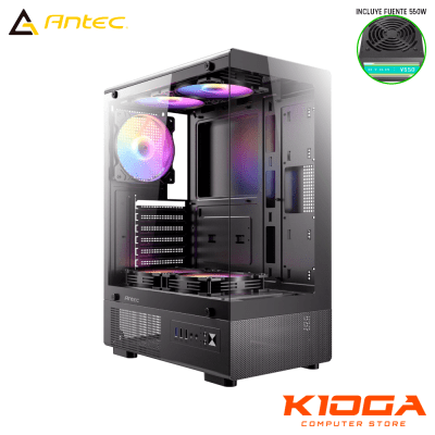 CASE C/FUENTE ANTEC VCX300 ARGB, FAN X5 - 1 USB 3.0 + 2 USB 2.0 MATX + 550W