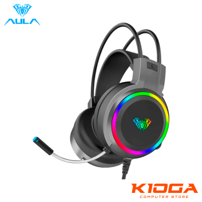 AUDIFONO GAMER AULA S608 RGB NEGRO 50MM STEREO MICROFONO AJUSTABLE 3.5MM USB PC PS4 PS5 XBOX