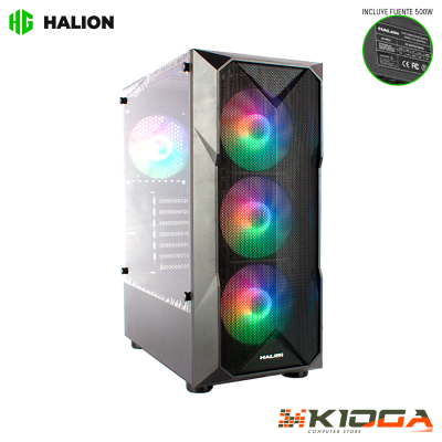 CASE C/FUENTE HALION STUKA CR11 BLACK +500W - 4 FANS RAINBOW