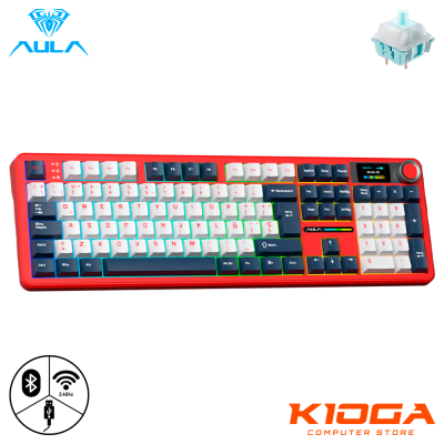 TECLADO AULA F108 PRO 100% RGB INALAMBRICO ESPAÑOL RED/WHITE/GREY TFT KNOB WIND SPIRIT SWITCH