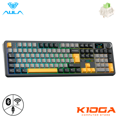 TECLADO AULA F108 PRO 100% RGB INALAMBRICO ESPAÑOL BLACK/GREY/YELLOW TFT KNOB REAPER SWITCH