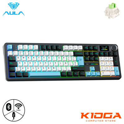 TECLADO AULA F108 PRO 100% RGB INALAMBRICO ESPAÑOL BLACK/WHITE/BLUE TFT KNOB REAPER SWITCH1