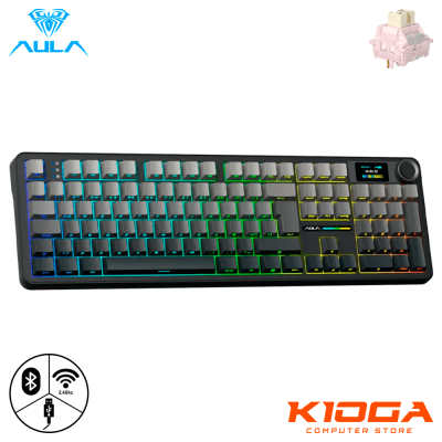 TECLADO AULA F108 PRO 100% RGB INALAMBRICO ESPAÑOL BLACK GRADIENT TFT KNOB RAIN DROP SWITCH