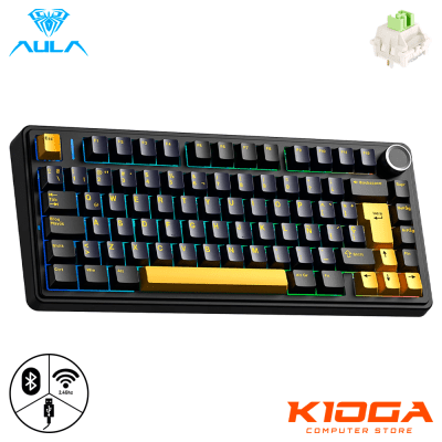 TECLADO AULA F75 RGB INALAMBRICO BLACK/YELLOW REAPER SWITCH 75% TRIMODO GASKET
