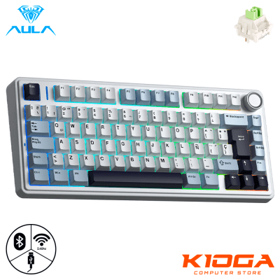TECLADO AULA F75 RGB INALAMBRICO BLUE/WHITE/PURPLE REAPER SWITCH 75% TRIMODO GASKET