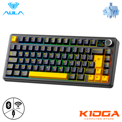 TECLADO AULA F75 MAX 75% RGB INALAMBRICO ESPAÑOL BLACK/YELLOW PANTALLA TFT KNOB STAR VECTOR SWITCH