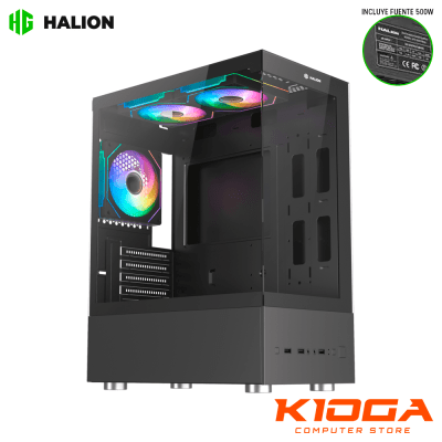 CASE C/FUENTE HALION BUFFALO CR41 BLACK +500W - 3 FANS ARGB