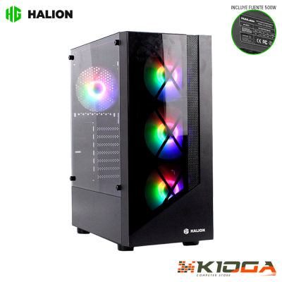 CASE C/FUENTE HALION DRAGON CR15 BLACK +500W - 4 FANS RAINBOW