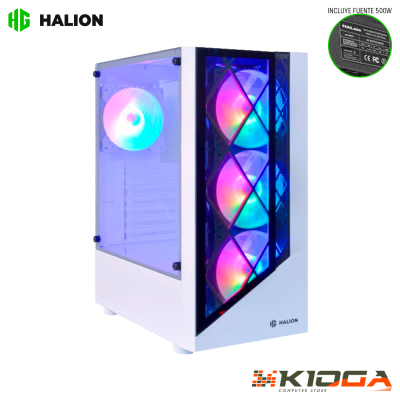 CASE C/FUENTE HALION DRAGON CR15 WHITE +500W - 4 FANS RAINBOW