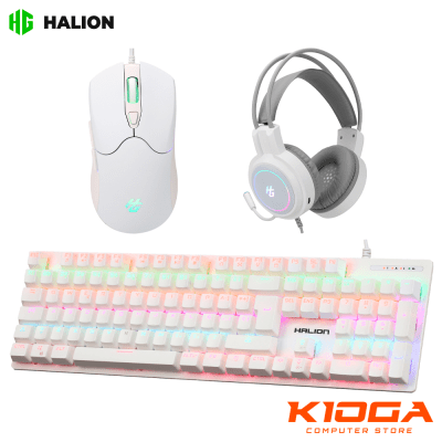 KIT GAMING HALION ICECOOL K431C (TECLADO MECANICO + MOUSE + AUDIFONO) WHITE RAINBOW - RED SWITCH