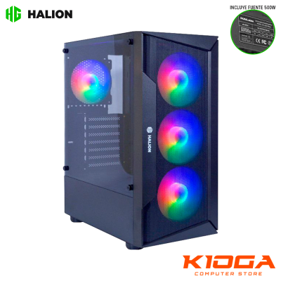 CASE C/FUENTE HALION MARTE CR28 BLACK +500W - 4 FANS RAINBOW