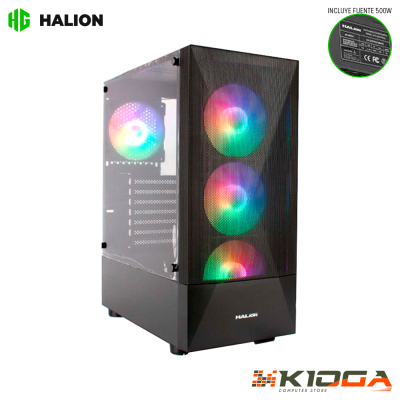 CASE C/FUENTE HALION POLARIS CR13 BLACK +500W - 4 FANS RAINBOW