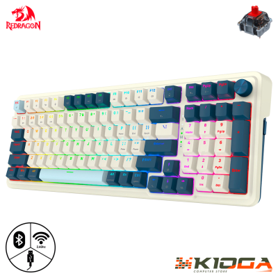 TECLADO REDRAGON EISA WIRELESS WHITE/BLUE 96% - RED SWITCH - WIRED/BT/2.4G