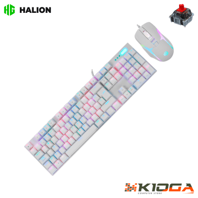 KIT GAMING HALION DAMON HA-863C (TECLADO MECANICO + MOUSE) WHITE RGB - RED SWITCH