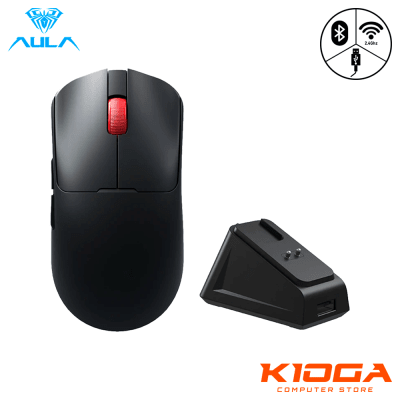 MOUSE WIRELESS AULA SC380 PRO BLACK + BASE DE CARGA, 12000 DPI, WIRED/BT/2.4G