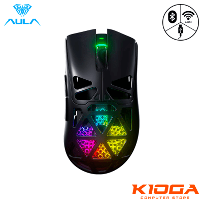MOUSE WIRELESS AULA SC620 BLACK, 12000 DPI - WIRED/BT/2.4G