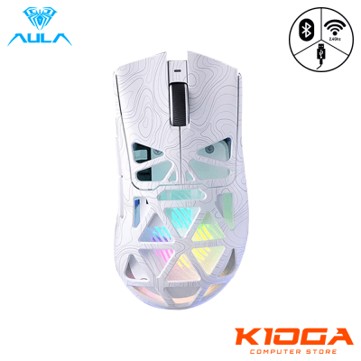 MOUSE WIRELESS AULA SC620 WHITE LINES, 12000 DPI - WIRED/BT/2.4G