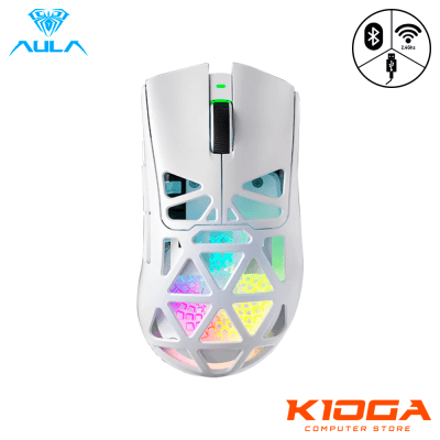 MOUSE WIRELESS AULA SC620 WHITE, 12000 DPI - WIRED/BT/2.4G