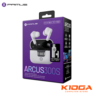 AUDIFONO PRIMUS GAMING ARCUS300S TWS EARBUDS USB-A/USB-C BT/2.4GHZ WHITE + CANCELACION DE RUIDO1