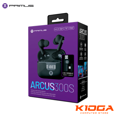 AUDIFONO PRIMUS GAMING ARCUS300S TWS EARBUDS USB-A/USB-C BT/2.4GHZ BLACK + CANCELACION DE RUIDO1