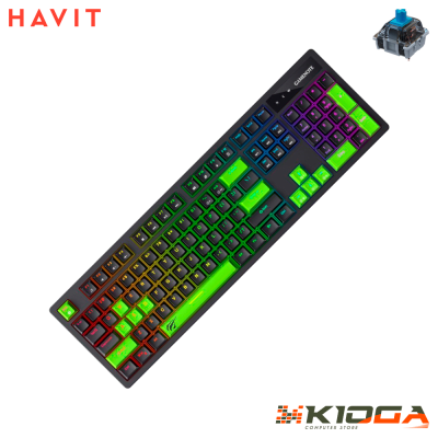 TECLADO HAVIT KB893L-SP RGB BACKLITE NEGRO-VERDE - BLUE SWITCH1