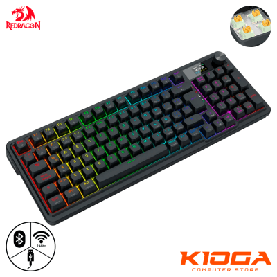 TECLADO REDRAGON EISA LCD PRO WIRELESS BLACK 96% - MINT MAMBO SWITCH - WIRED/BT/2.4G