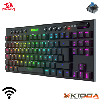 TECLADO REDRAGON HORUS TKL BLACK WIRELESS RGB - BLUE SWITCH