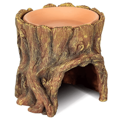 CUEVA EN FORMA DE TRONCO Y BEBEDERO DE TERRACOTA PARA REPTILES, REPTIZOO