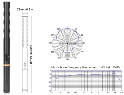 E-IMAGE  Micrófono Shotgun hiper-cardioide de metal de condensador profesional
