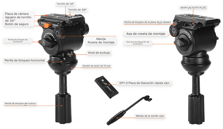 E-Image EK522 Kit trípode de vídeo cabezal fluido REH522+AT5222