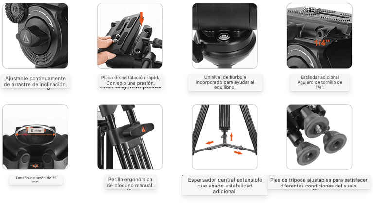 E-Image EK522 Kit trípode de vídeo cabezal fluido REH522+AT5221