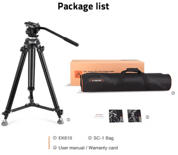 E-IMAGE EK610 Trípode de vídeo profesional con cabezal fluido Cap. 3 kilos2
