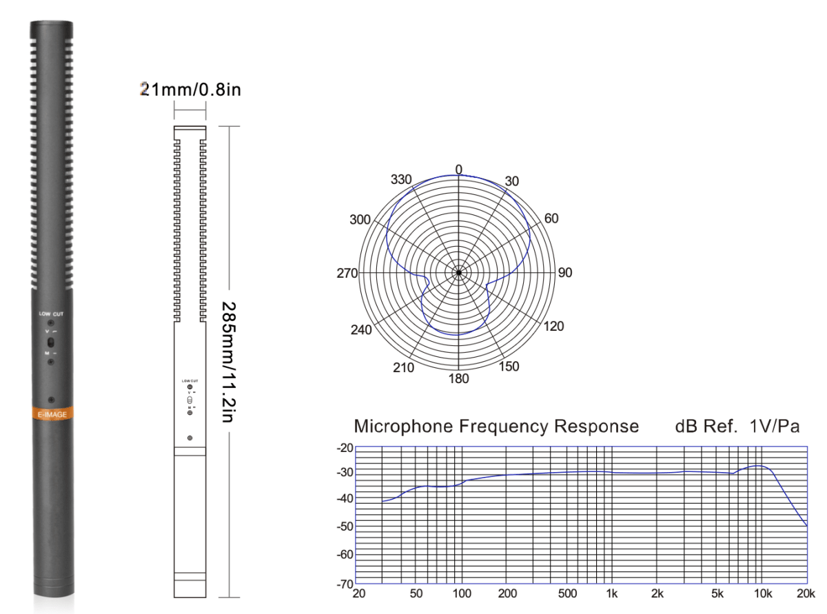 E-IMAGE-micrófono profesional con condensador de metal para cámara de vídeo, hiper cardioide 1