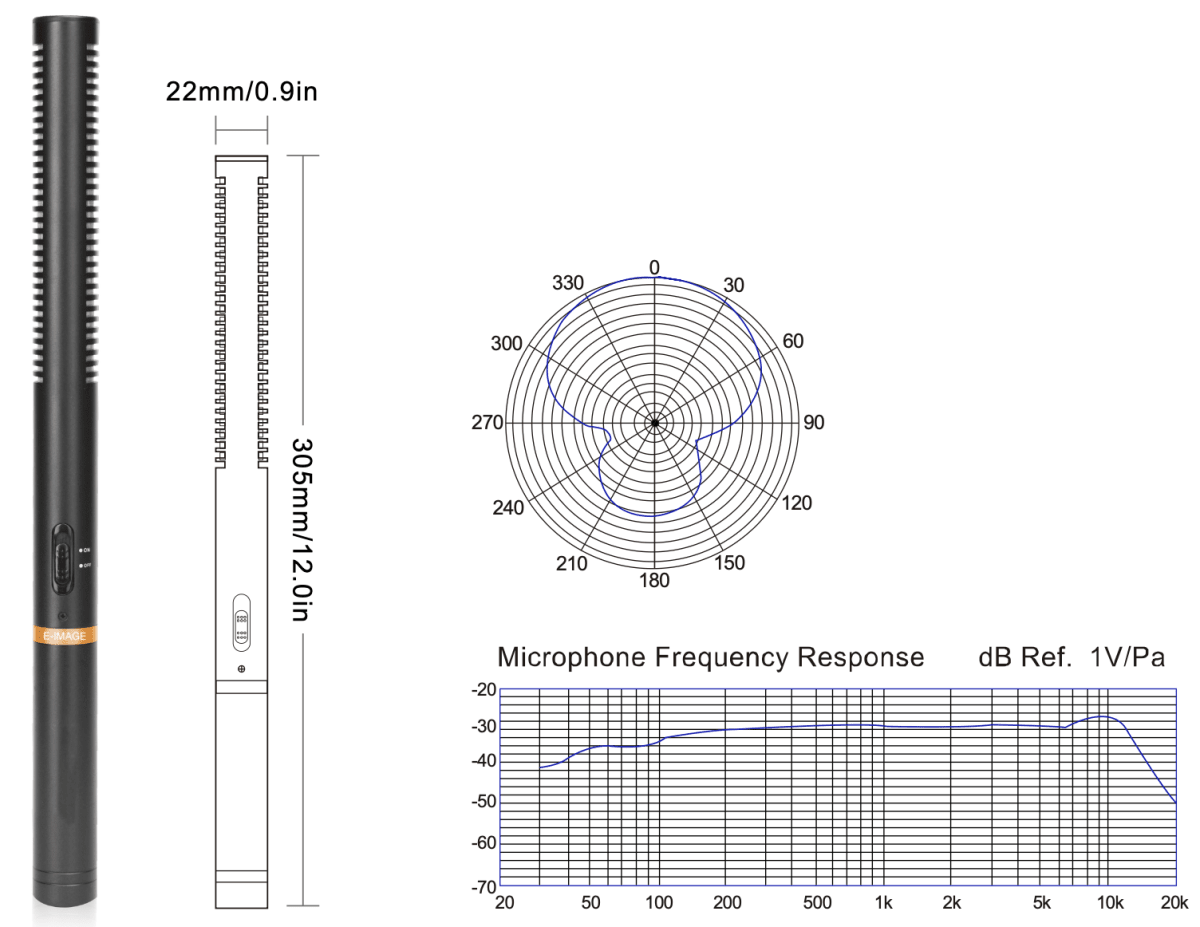 E-IMAGE  Micrófono Shotgun hiper-cardioide de metal de condensador profesional 2