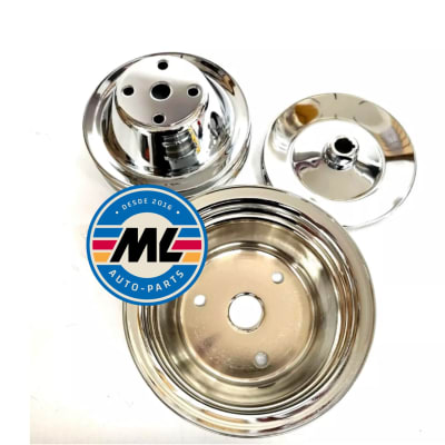 Poleas cromadas set de 3, doble correa Chevy V8 SBC