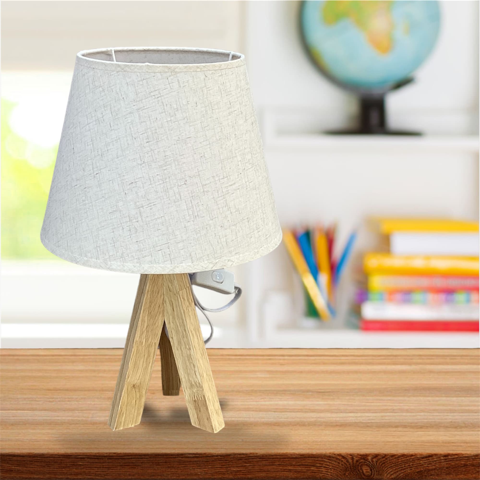Lámpara trípode madera rectangular