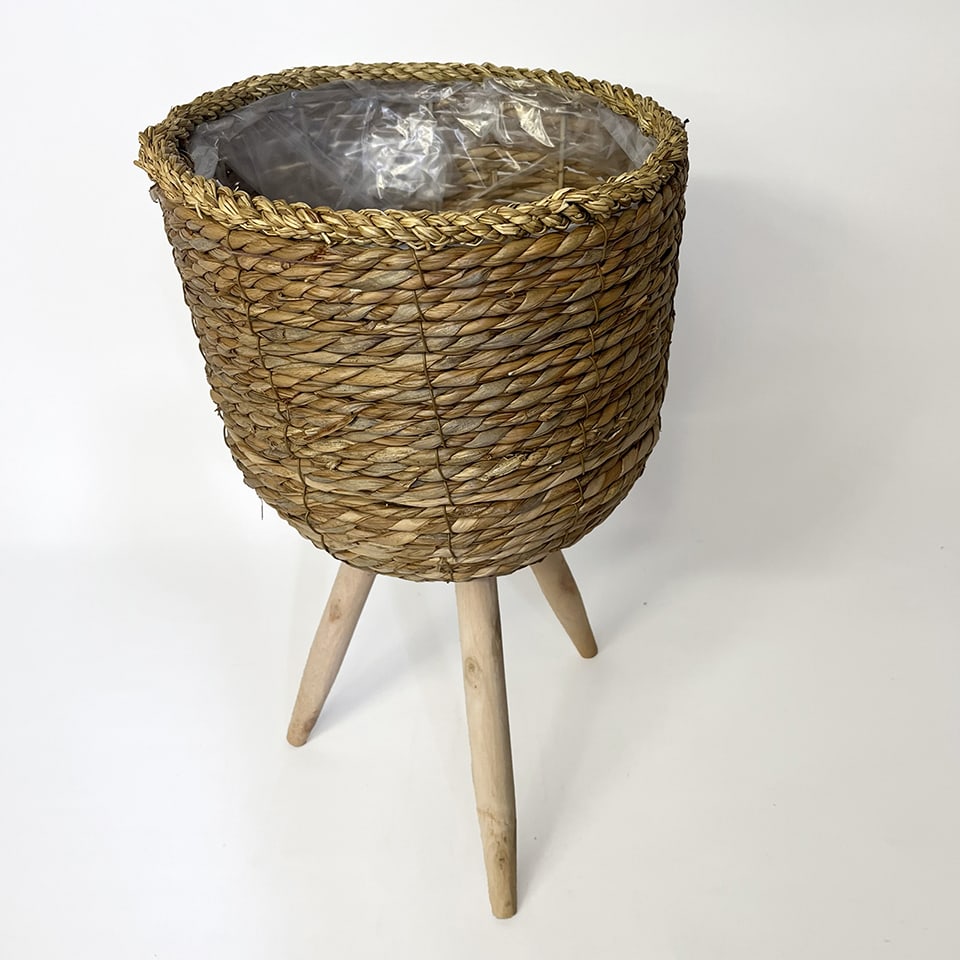 Macetero patas borde trenzado verde grande