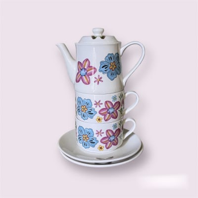 Set tetera con 2 tazas floral