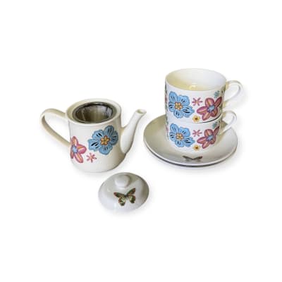 Set tetera con 2 tazas floral
